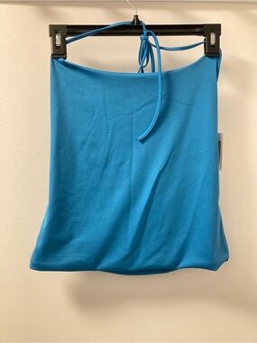 NWT J.o&co Ocean Splash Blue Halter Cowl Neck Top L